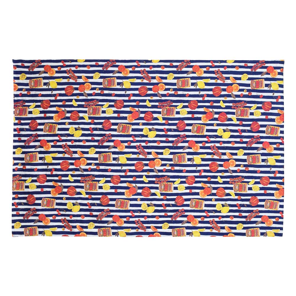Porto Valentina Tablecloth 230 x 150cm Blue Stripe Tomato Medley at Robins Kitchen