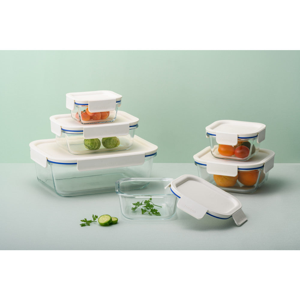 Locknlock Clear Glass White Rectangle Container 630ml