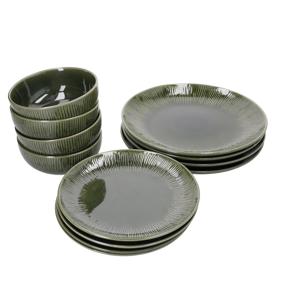 Mikasa Jardin 12 Piece Stoneware Dinner Set Green