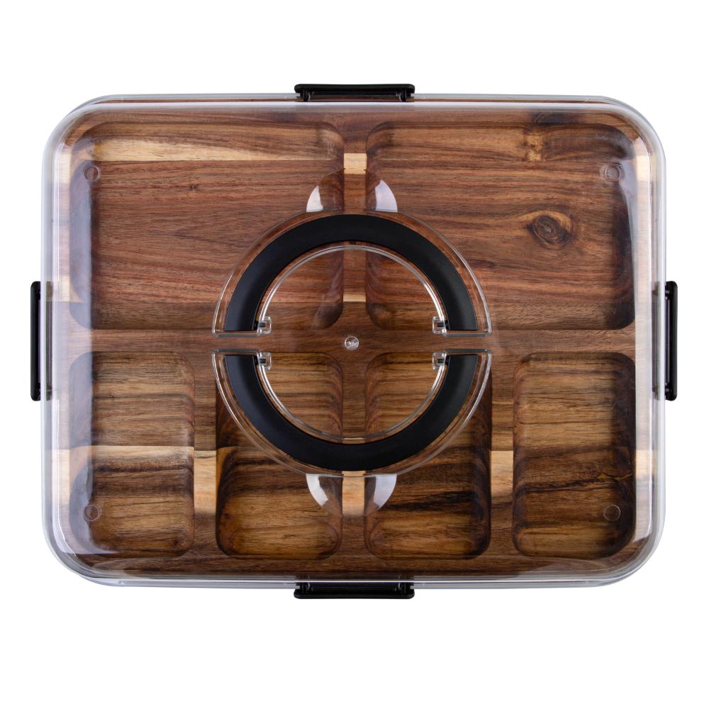 Alfresco Lane Acacia Wood 6 Compartment Rectangular Grazing Platter with Lid