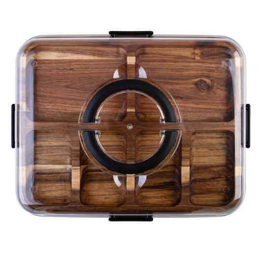 Alfresco Lane Acacia Wood 6 Compartment Rectangular Grazing Platter with Lid