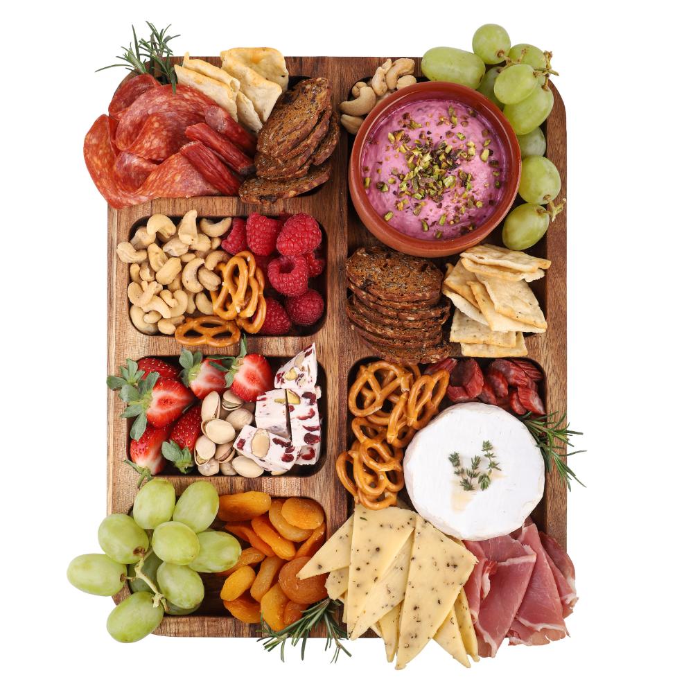 Alfresco Lane Acacia Wood 6 Compartment Rectangular Grazing Platter with Lid