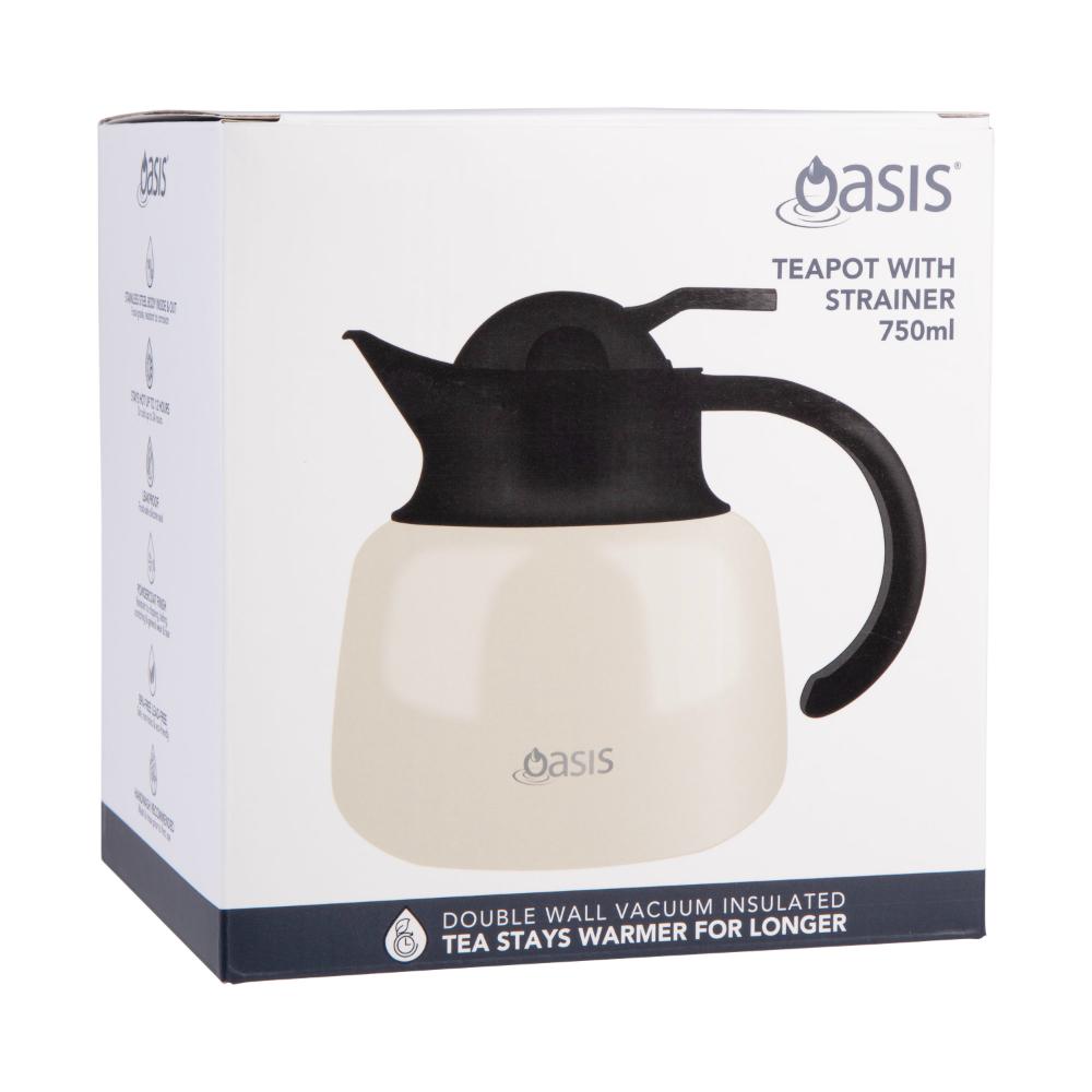 Oasis Stainless Steel Double Wall Insulated Teapot with Strainer 750ml