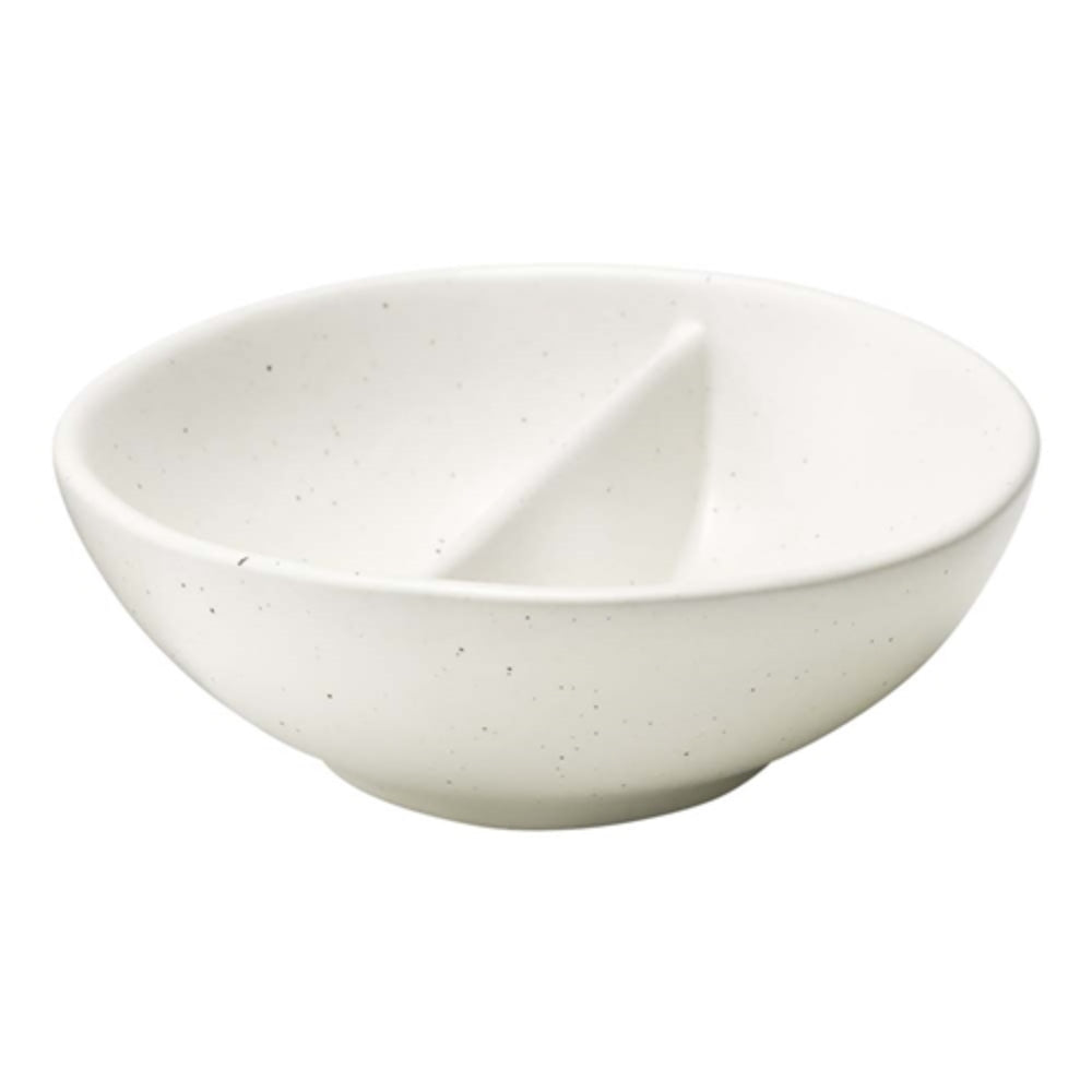 Stoneware Ecology salt dish with a divider through the middle to hold two different condiments at a time.