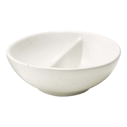 Stoneware Ecology salt dish with a divider through the middle to hold two different condiments at a time.
