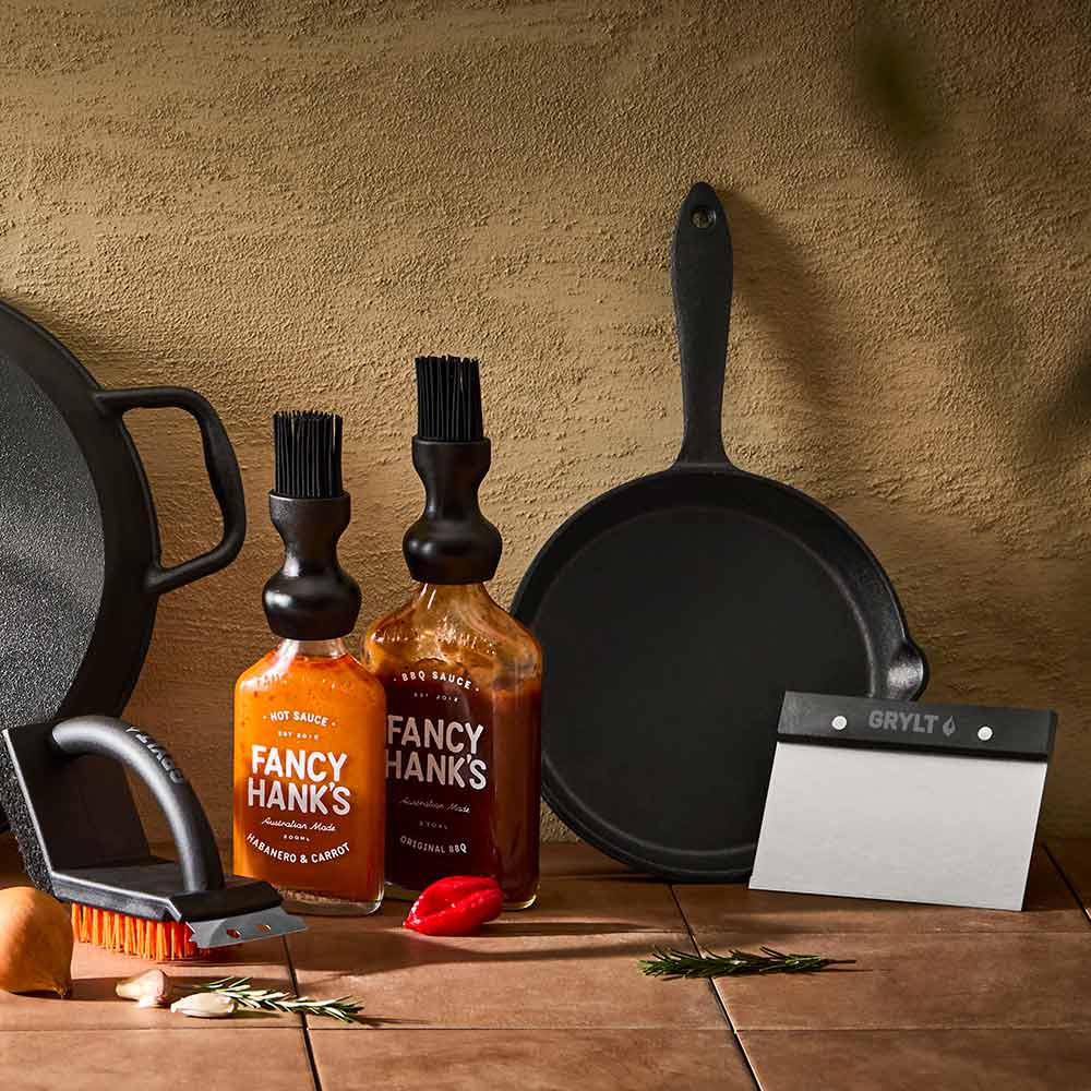 cast iron pans and stainless steel utensils for outdoor cooking - Robins Kitchen