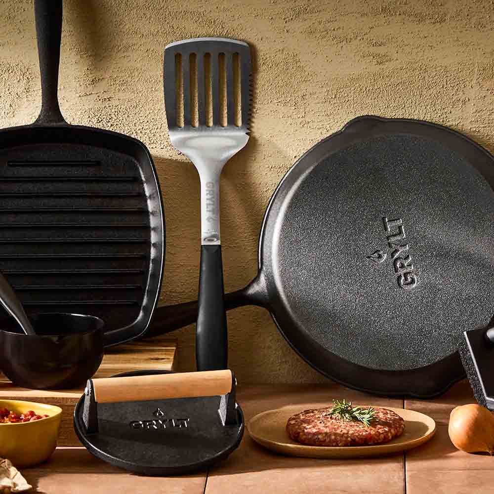 Collection of cast iron cooking pans and utensils from GRYLT - Robins Kitchen