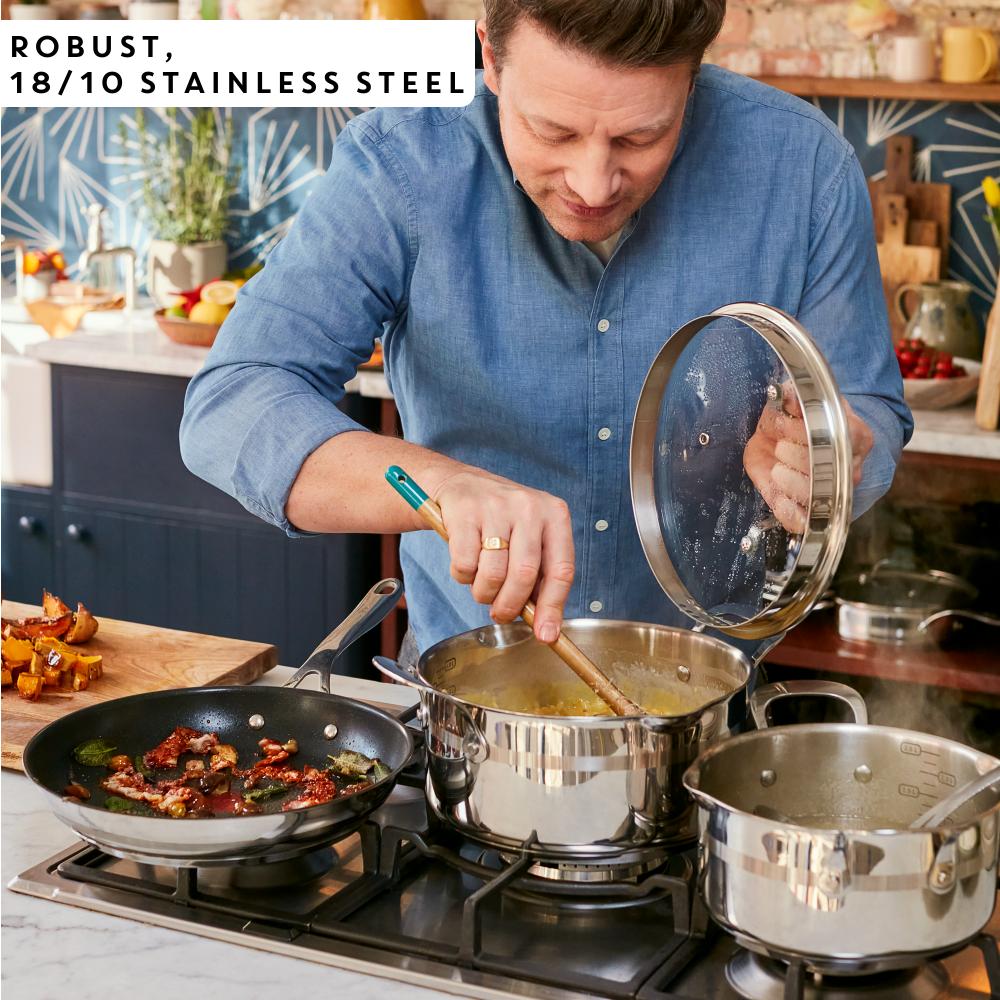 Jamie Oliver cooking with stainless steel cookware - Robins Kitchen