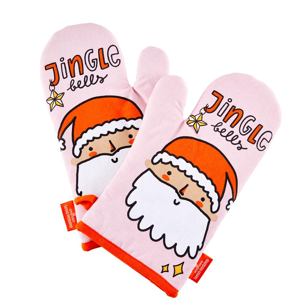 Ambrosia Santas Workshop Set of 2 Oven Gloves Merry Santa