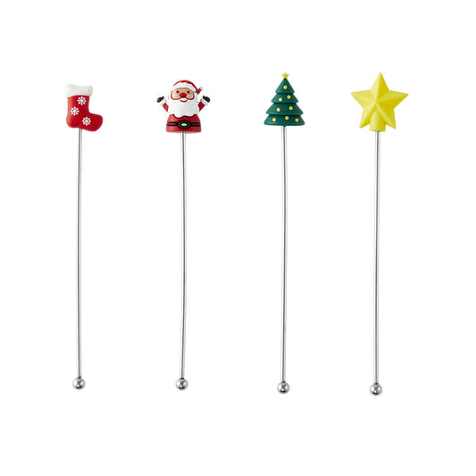 Ambrosia Santas Workshop Set of 4 Christmas Cocktail Stirrers