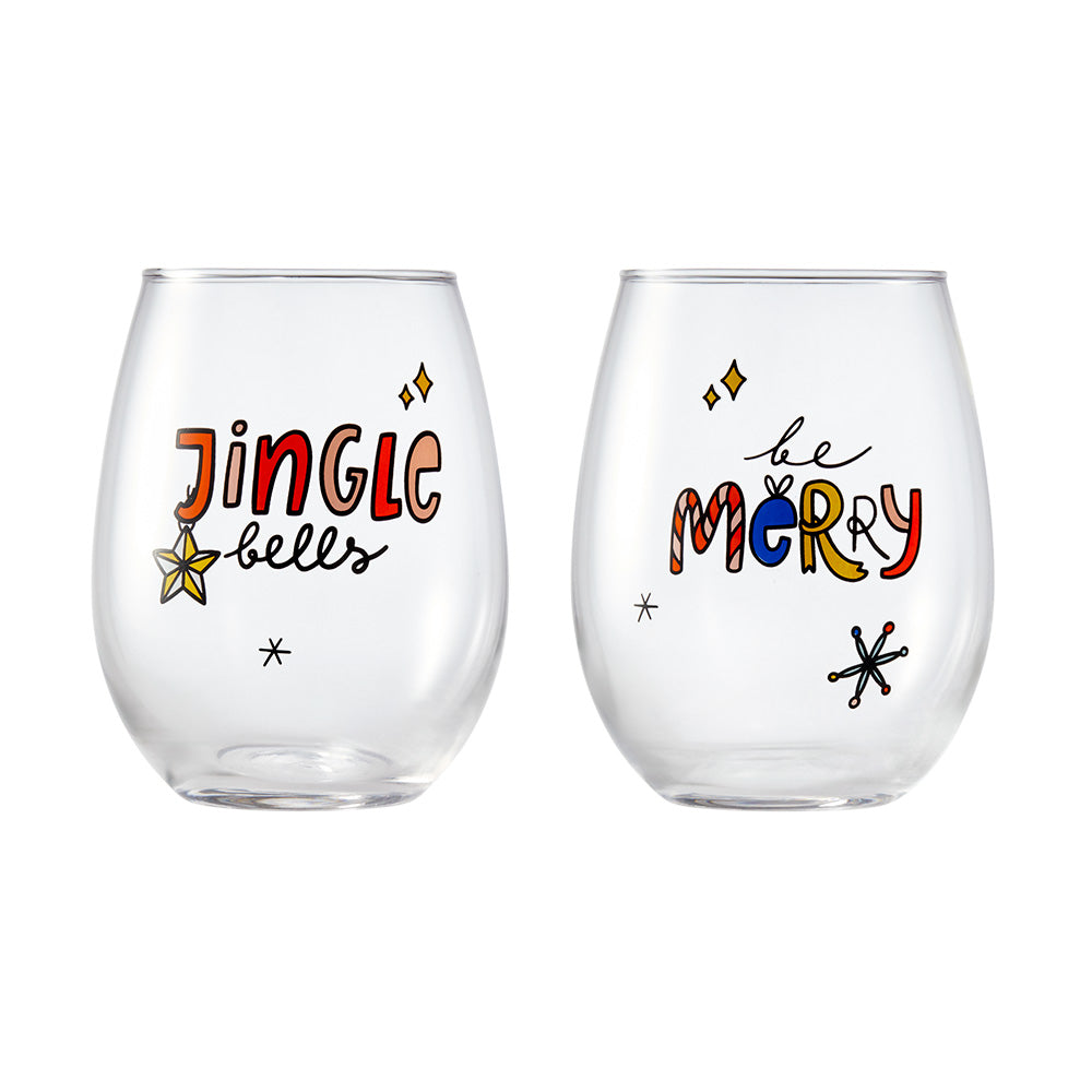 Ambrosia Santas Workshop Set of 2 Stemless Glasses