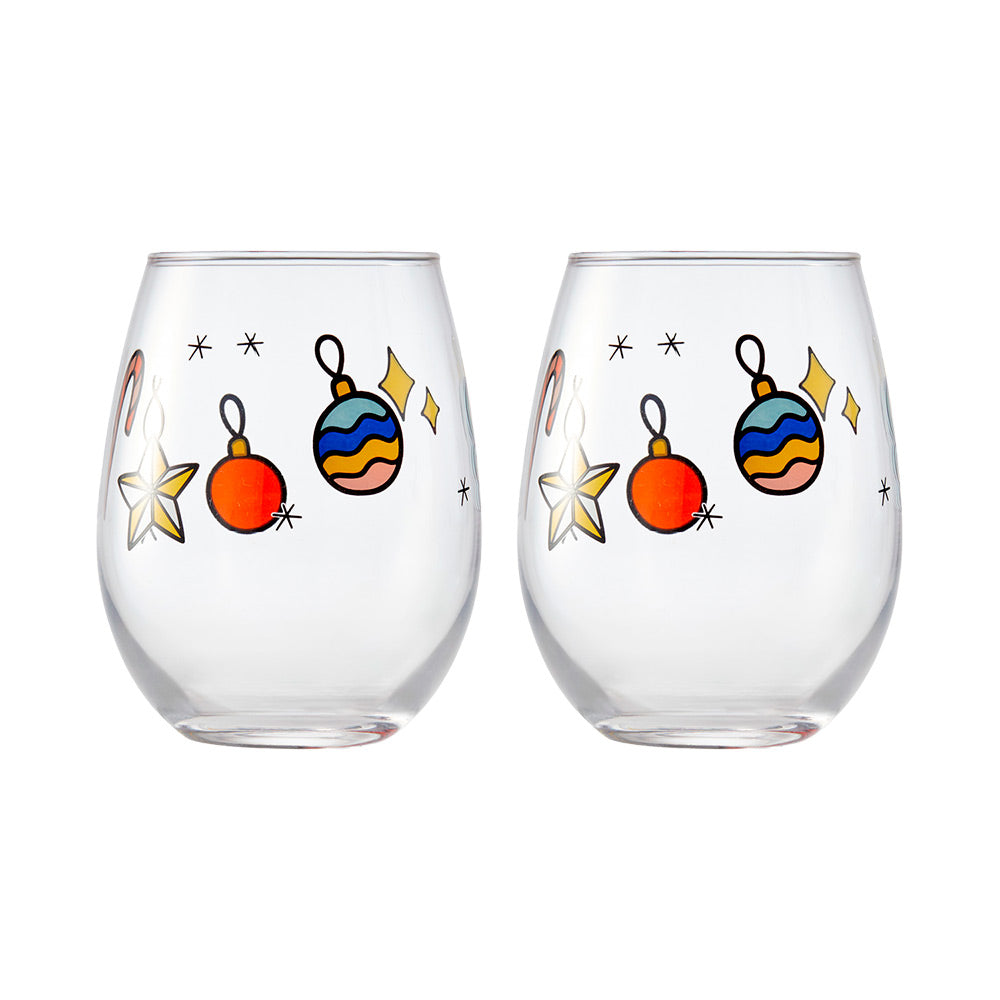 Ambrosia Santas Workshop Set of 2 Stemless Glasses - Surprise Stocking Filler