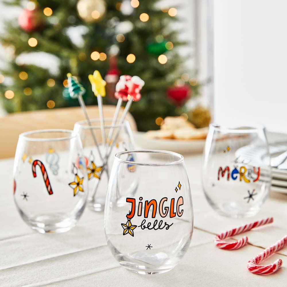 Ambrosia Santas Workshop Set of 2 Stemless Glasses - Surprise Stocking Filler