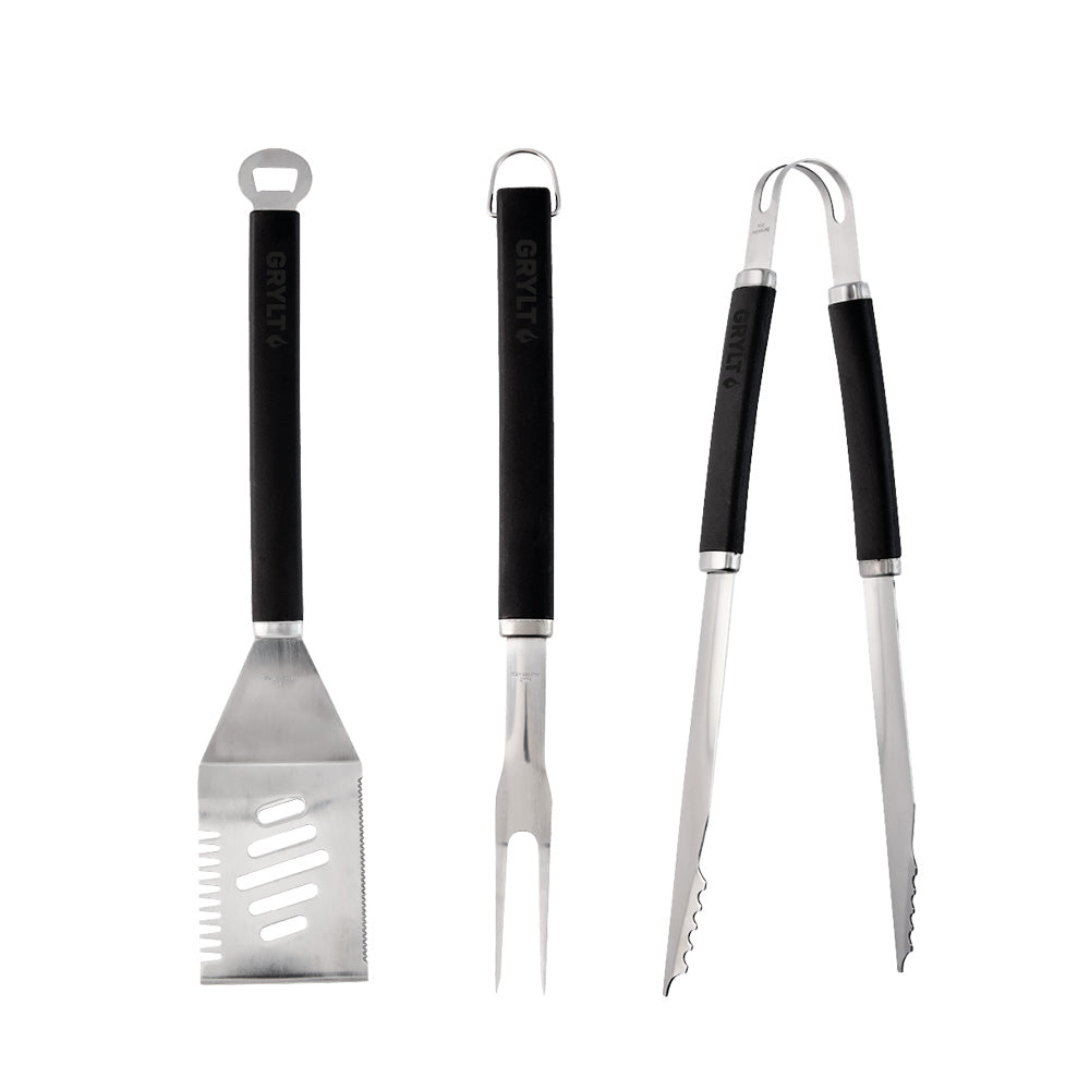 GRYLT 3 Piece BBQ Utensil Set with tongs, fork, spatula - Robins Kitchen