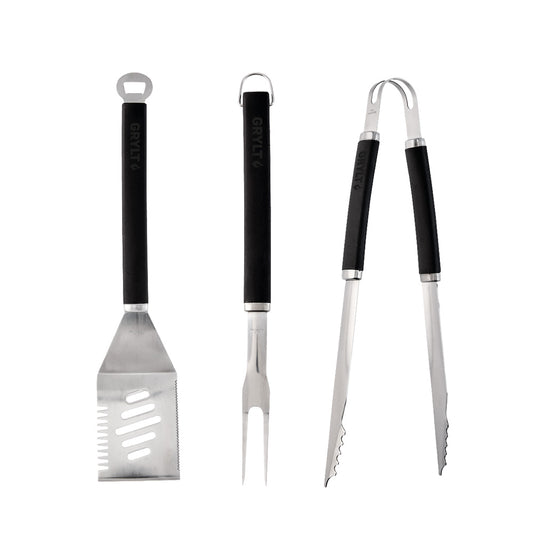 GRYLT 3 Piece BBQ Utensil Set with tongs, fork, spatula - Robins Kitchen