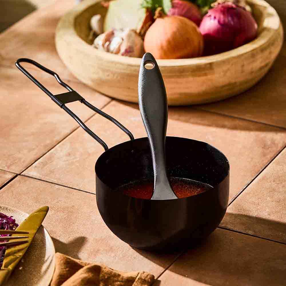 marinade in steel suace pot with basting brush - Robins Kitchen