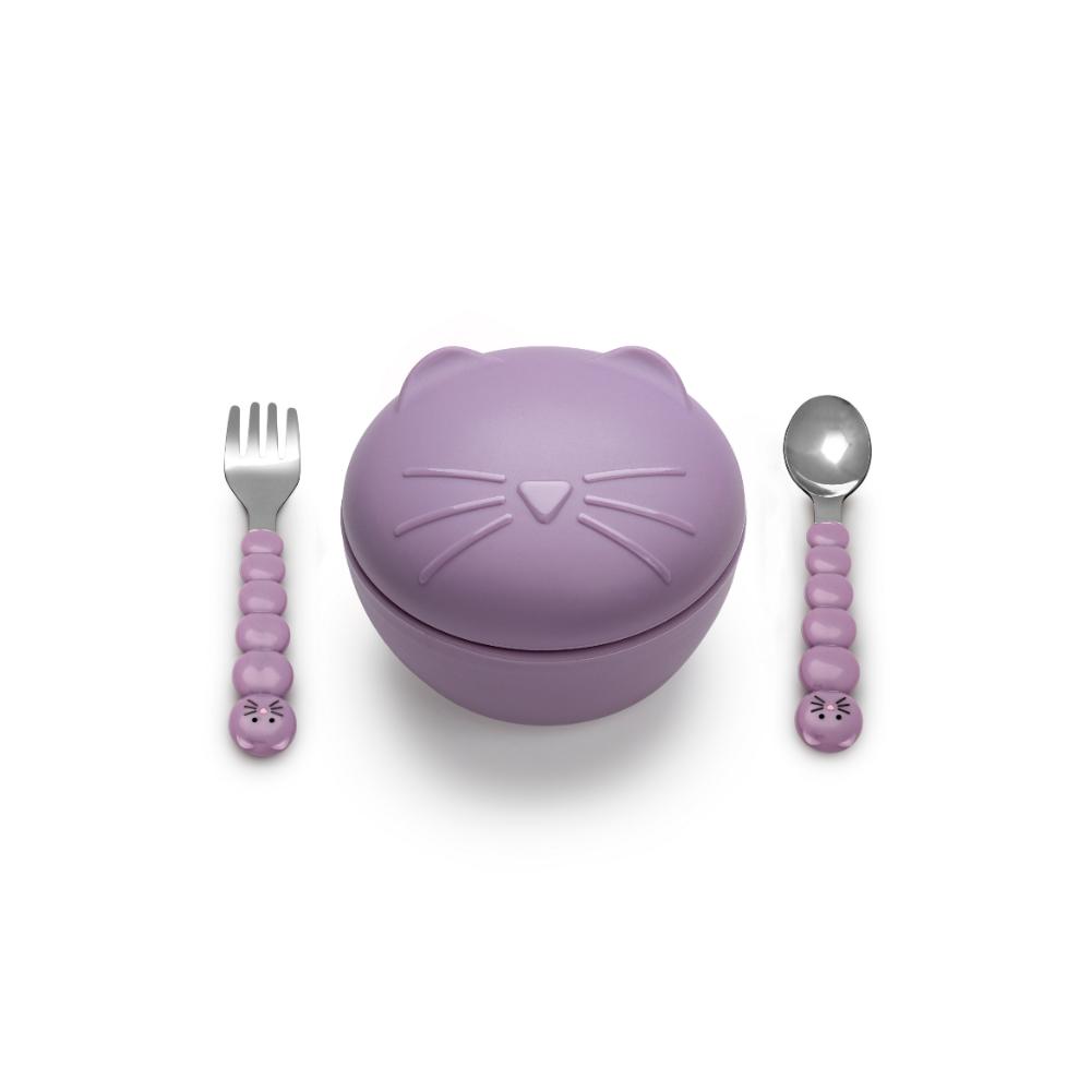 Cat Silicone Animal Bowl With Lid And Utensils - Robins Kitchen
