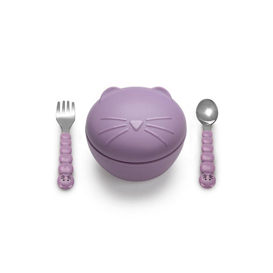 Cat Silicone Animal Bowl With Lid And Utensils - Robins Kitchen