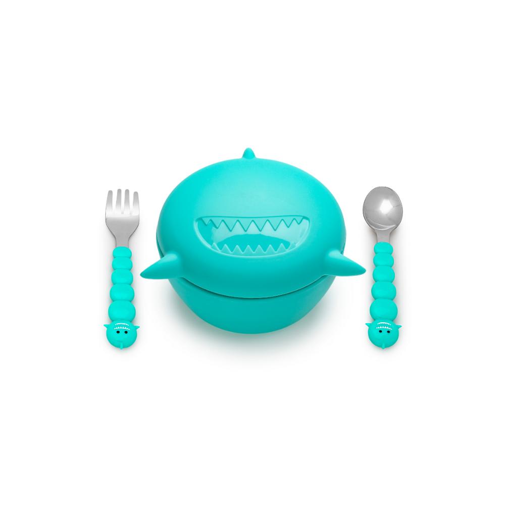 Shark Silicone Animal Bowl With Lid And Utensils - Robins Kitchen