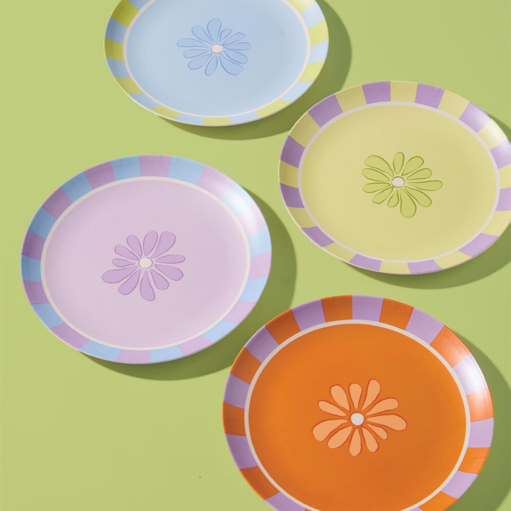 Set of 4 multi-colour Flower Plates 20cm - Robins Kitchen