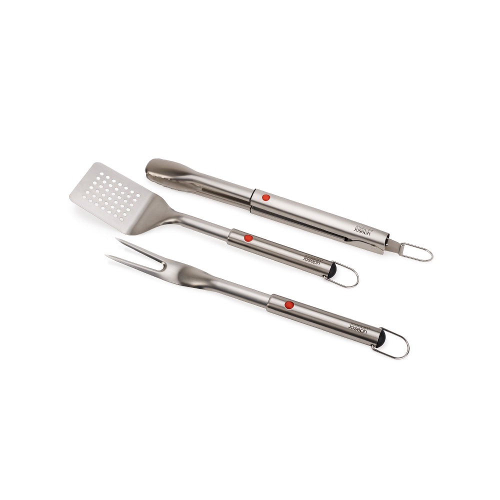 Joseph Joseph Grillout 3-Piece BBQ Turner, Tongs & Fork Set With Retractable Heads at Robins Kitchen