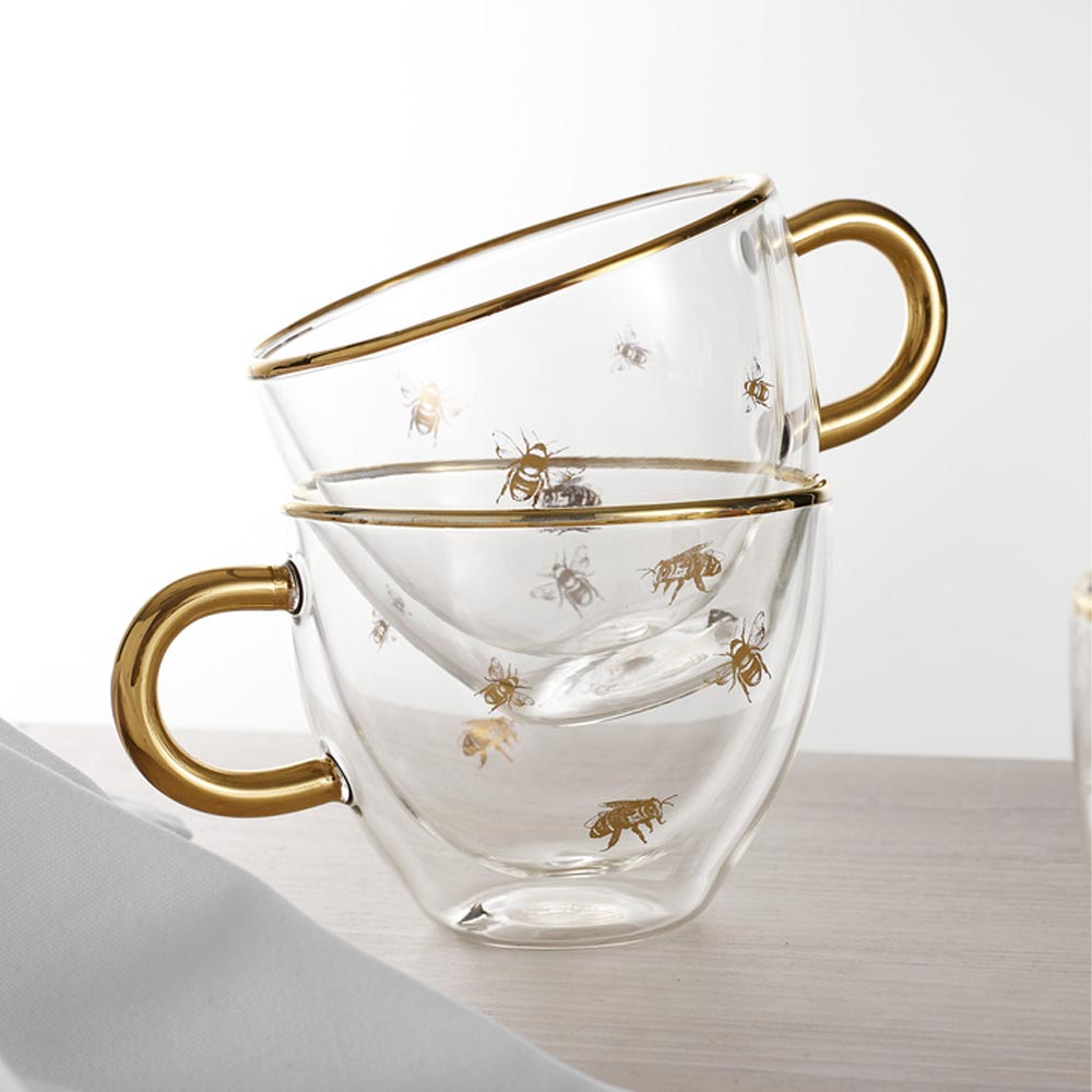 Ashdene Honey Bee Double Wall Glass Cup