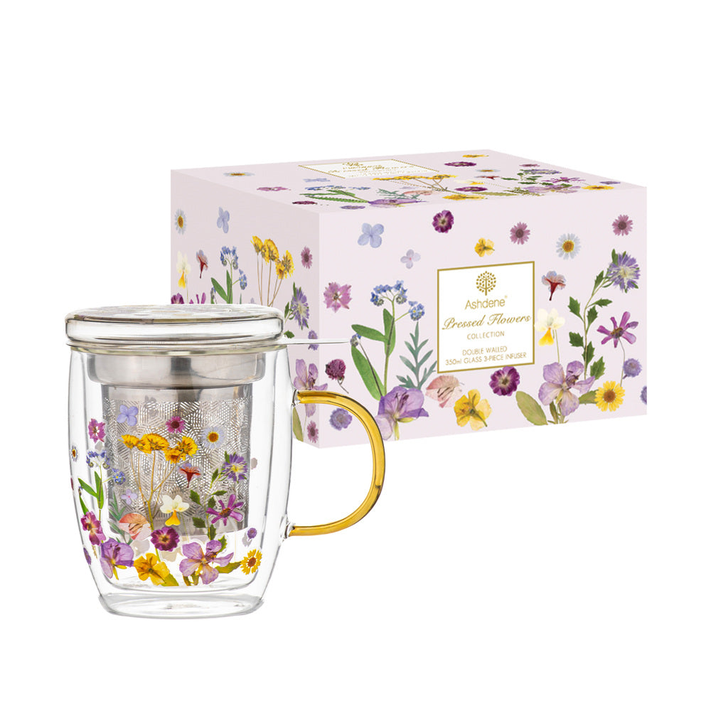 Ashdene Pressed Flowers Double Wall Glass Infuser 350ml