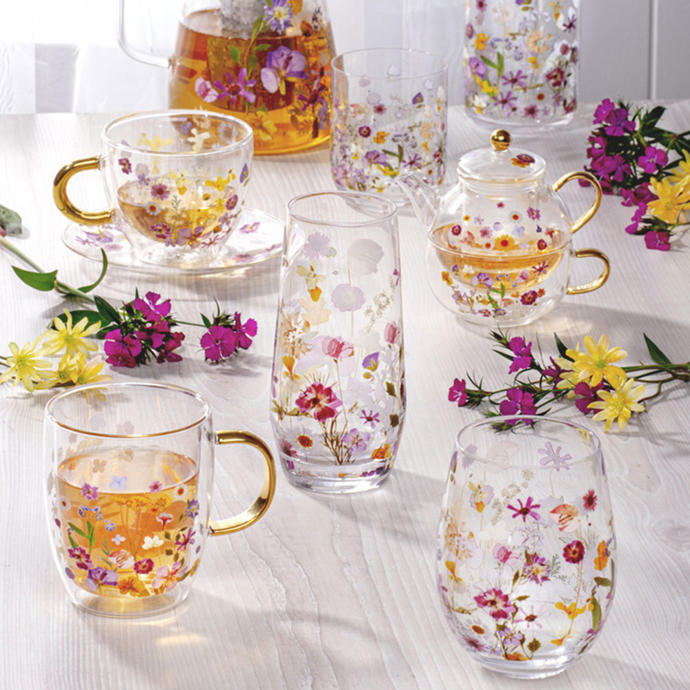 Ashdene Pressed Flowers Double Wall Glass Infuser 350ml