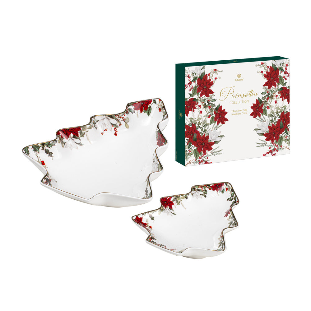 Ashdene Poinsettia White 2 Pack of Christmas Tree Platters