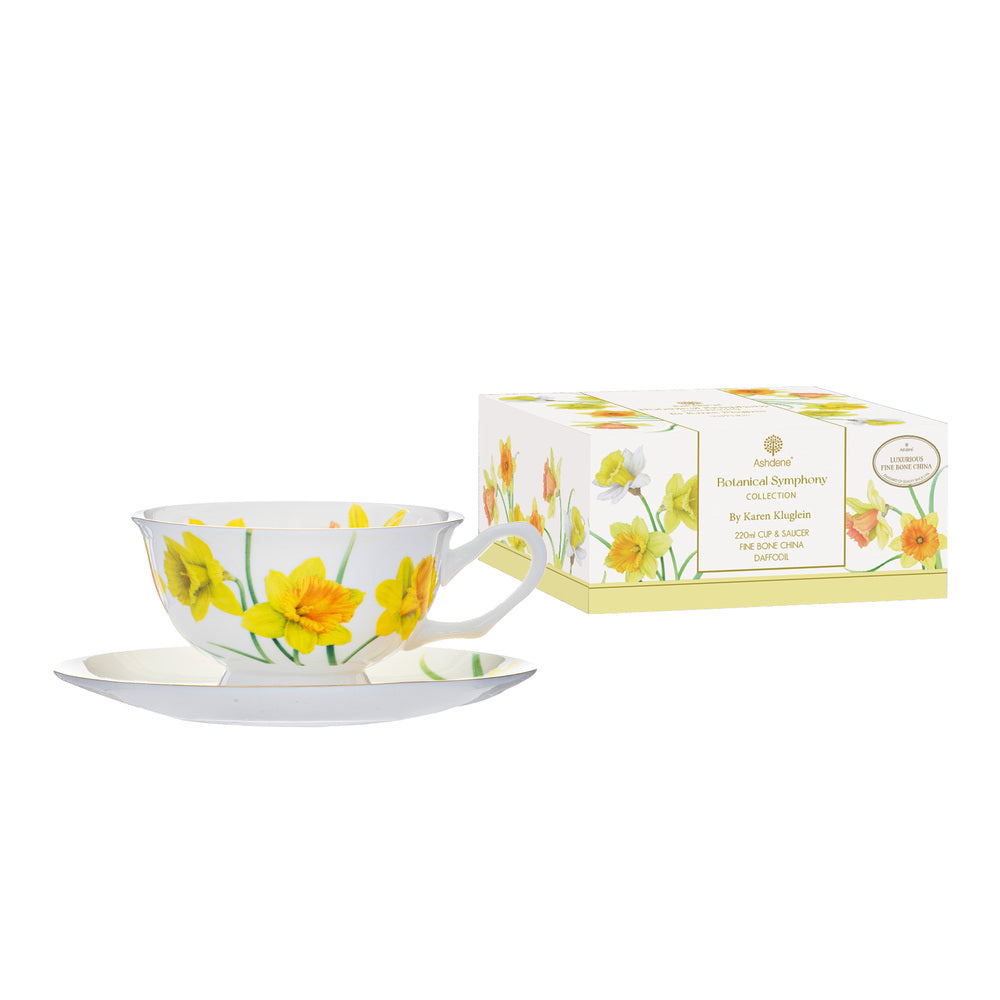 Ashdene Botanical Symphony Cup & Saucer in Daffodil Floral Design 220ml at Robins Kitchen