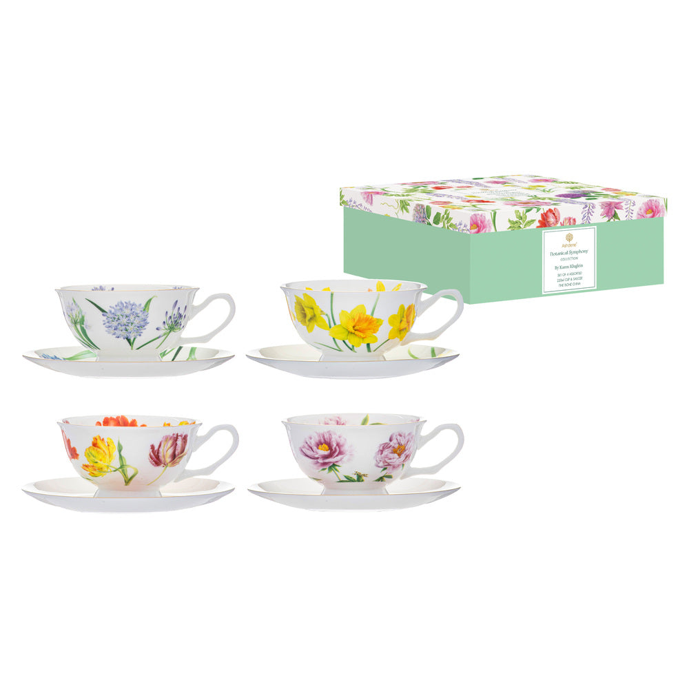 Ashdene Botanical Symphony Set Of 4 Cup & Saucer 220ml Floral with Box at Robins Kitchen