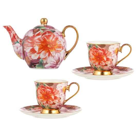 Ashdene Bold Blooms Peach Peony Teapot & Set of 2 Teacups