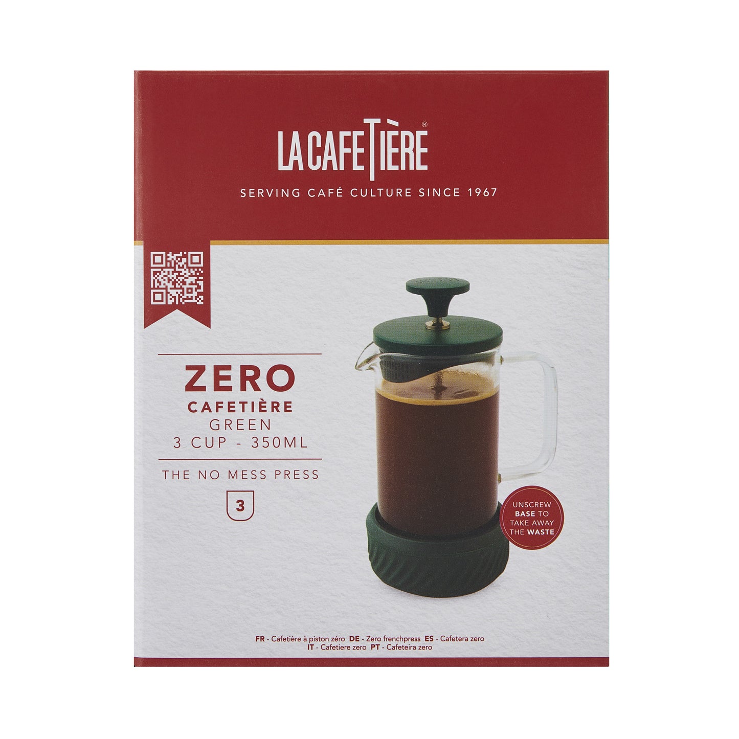 La cafetiere Zero Three Cup Glass cafetiere