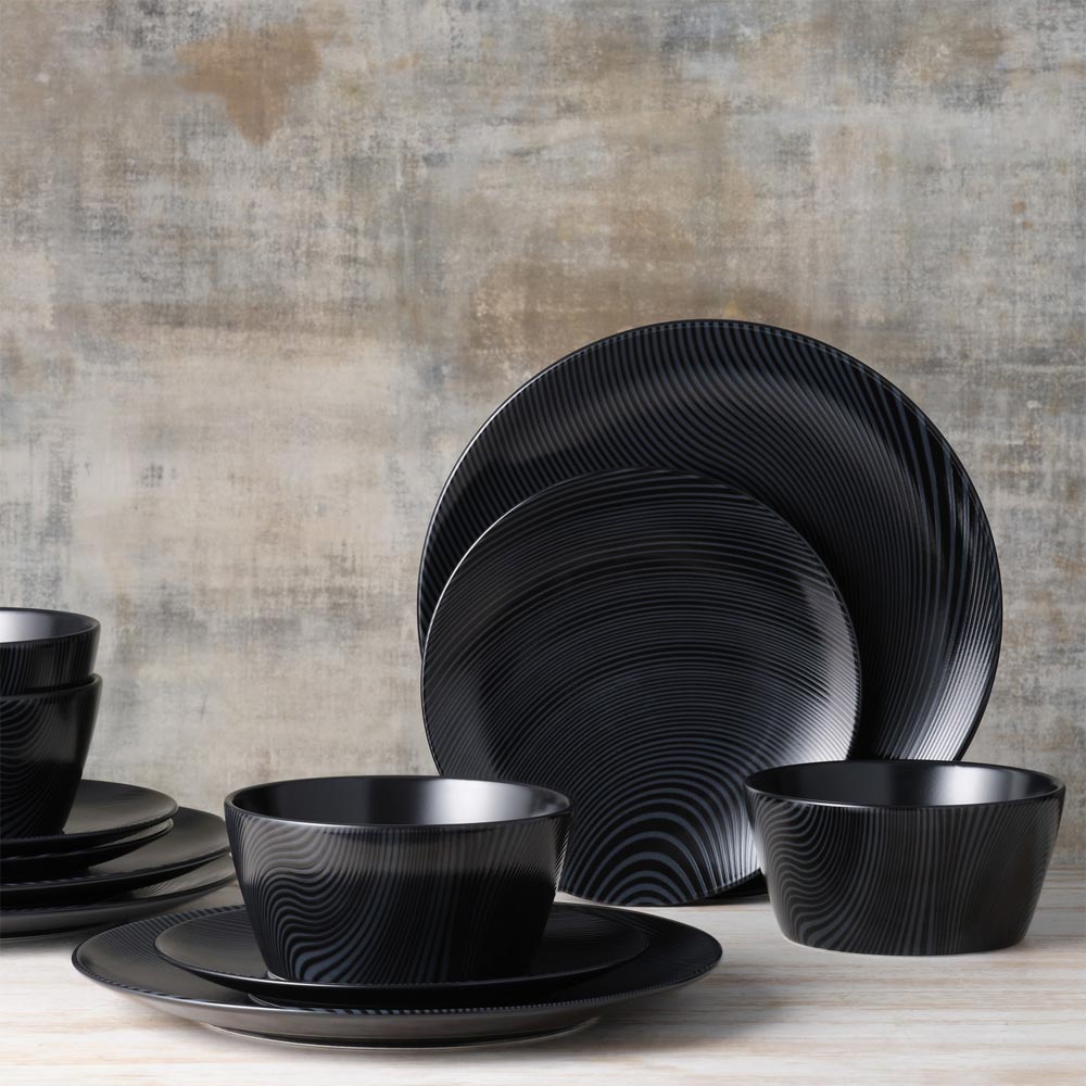 Noritake Black on Black Dune 12 Piece Dinner Setting for 4