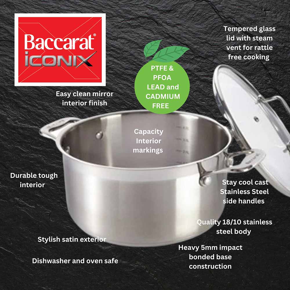 Baccarat iconiX Casserole with Lid 24cm infographic at Robins Kitchen