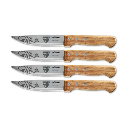 GRYLT Jumbo 4 Piece Steak Knife Set AFL Hawthorn Hawks at Robins Kitchen