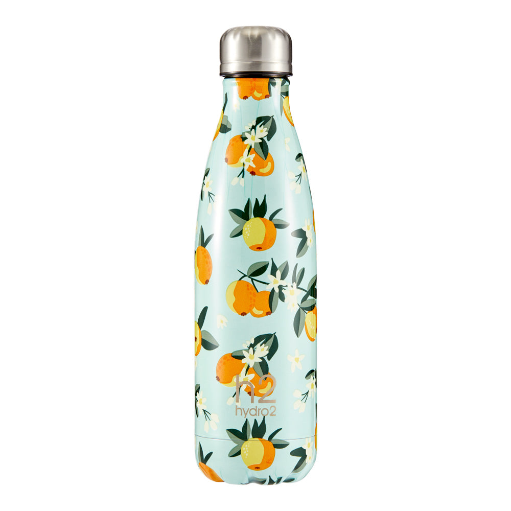 h2 hydro2 Quench Stainless Steel Water Drink Bottle 500ml oranges design