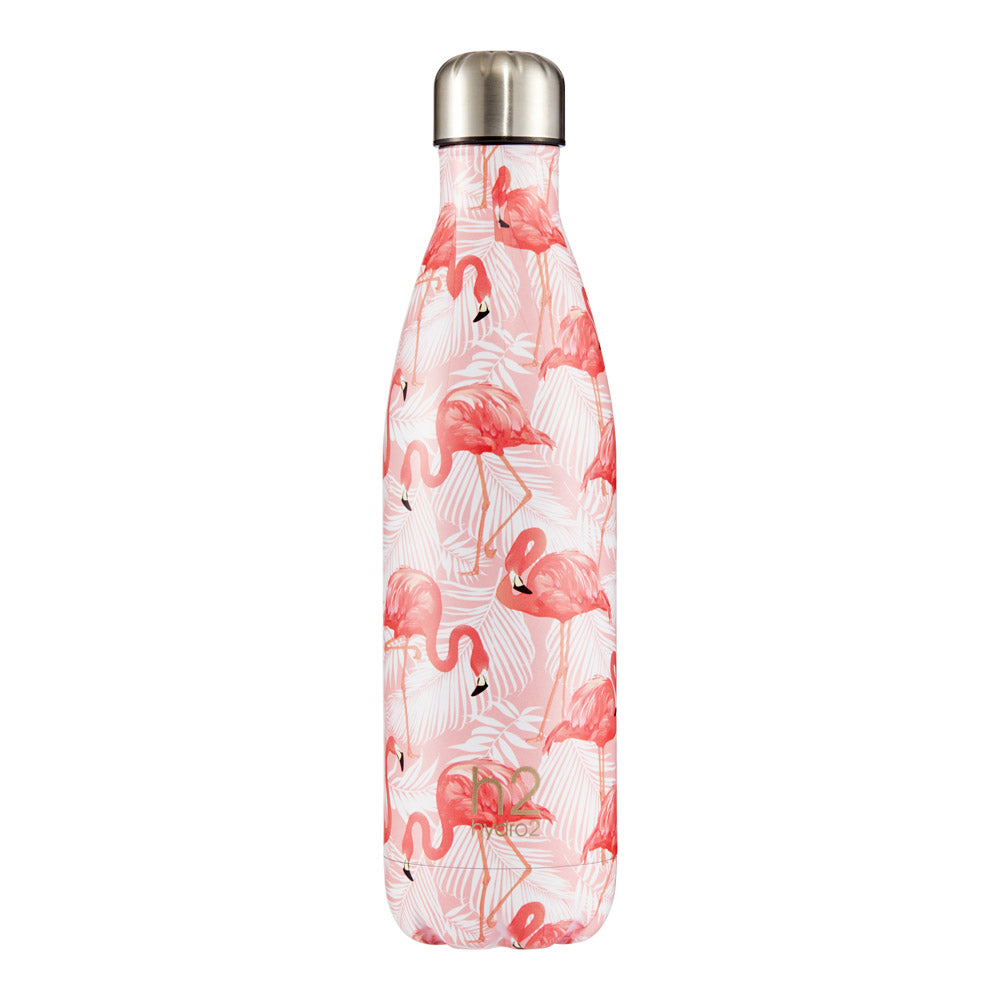 h2 hydro2 Quench Stainless Steel Water Drink Bottle 750ml pink flamingo design