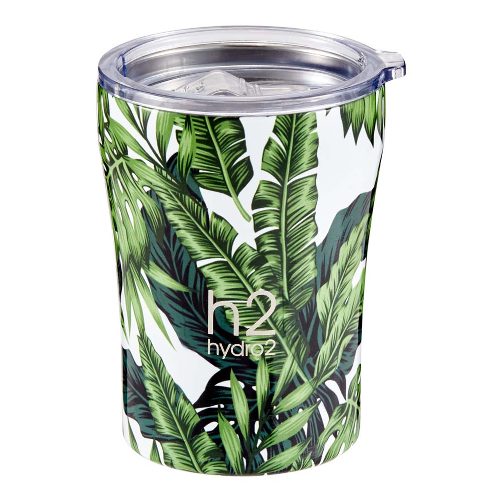 h2 Quench Stainless Steel insulated Travel Mug 300ml palm leaf design