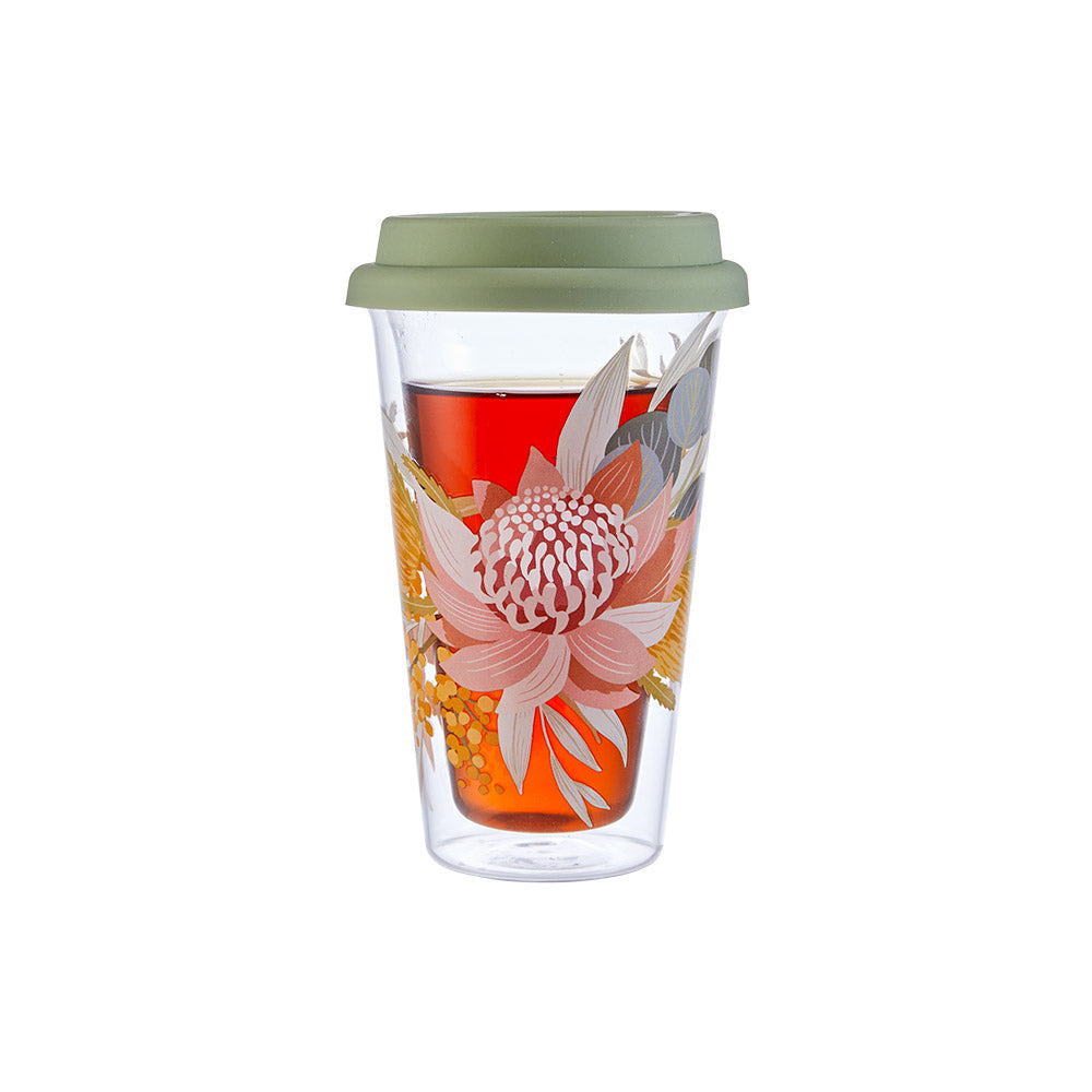 Alex Liddy Banksia Double Walled Glass Travel Mug 350ml