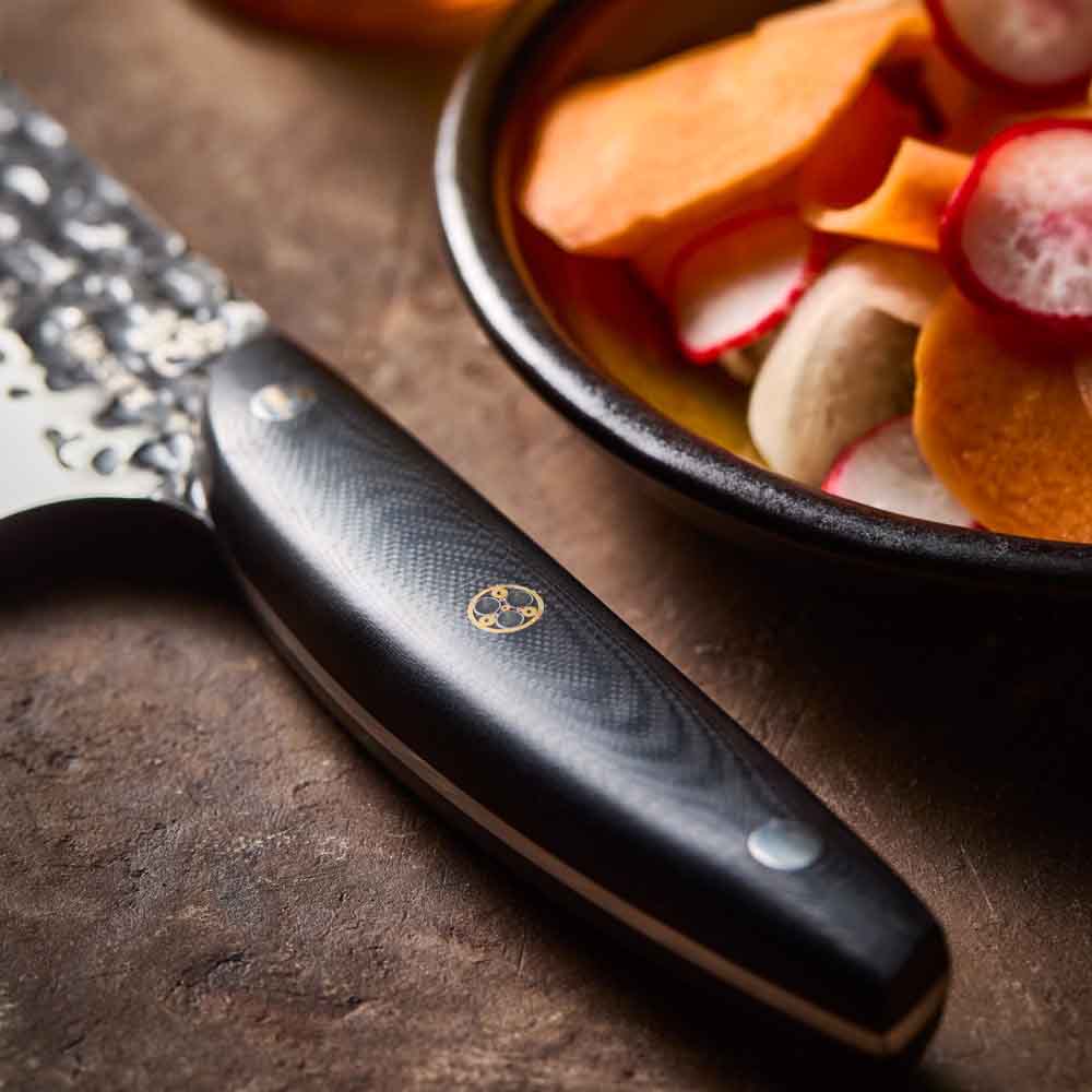 Baccarat KUROI KIBA Santoku Knife 18cm detail image of handle at Robins Kitchen
