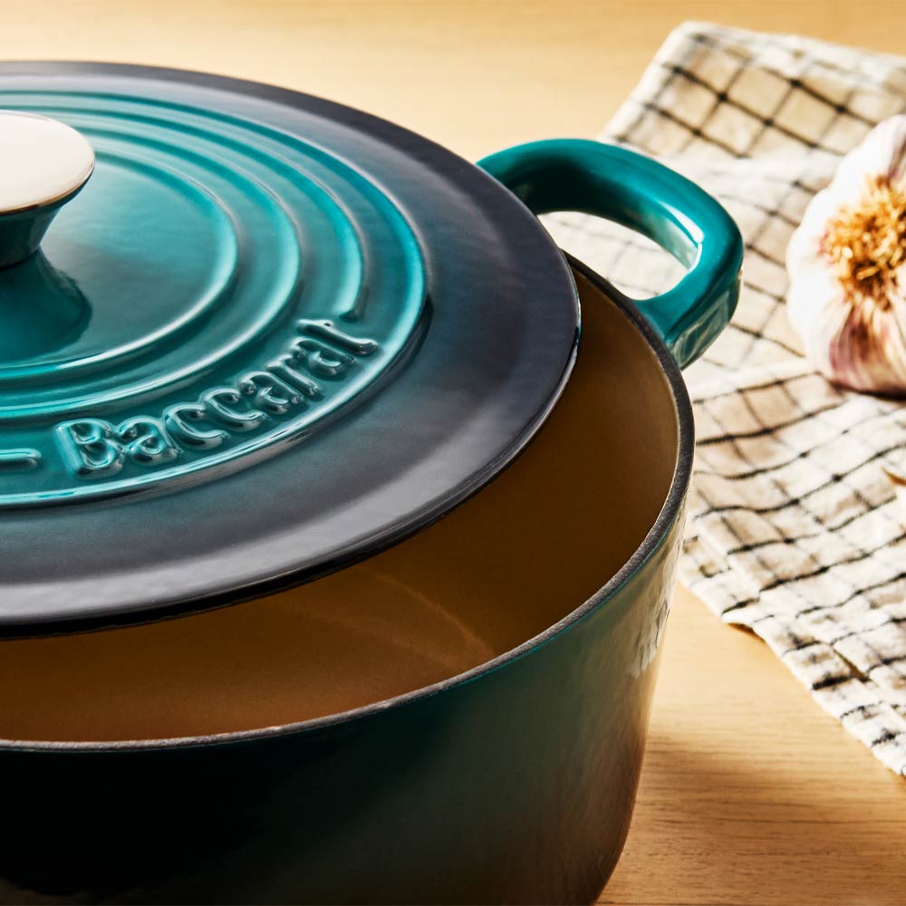 Baccarat Le Connoisseur Cast Iron Round French Oven 3.9L Lagoon Blue at Robins Kitchen