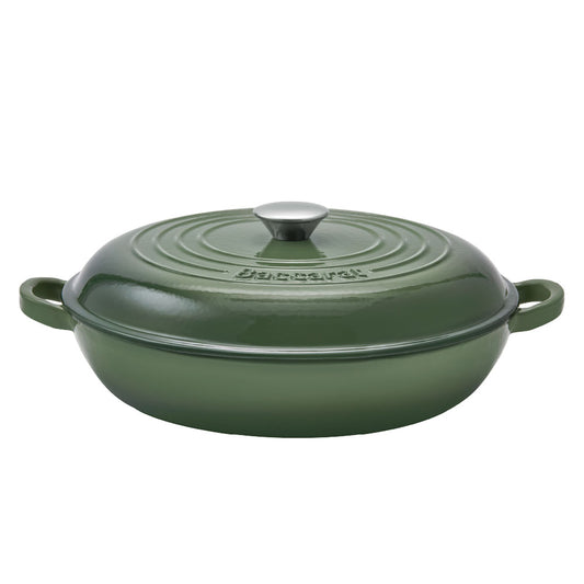 Baccarat Le Connoisseur Cast Iron Round French Saute Pan 31cm Sage Green at Robins Kitchen