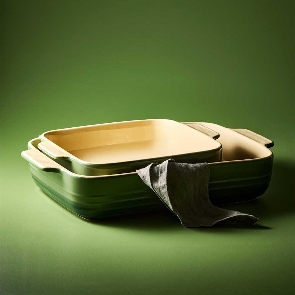 Green stoneware square baking dish and lasagne dish - Robins Kitchen