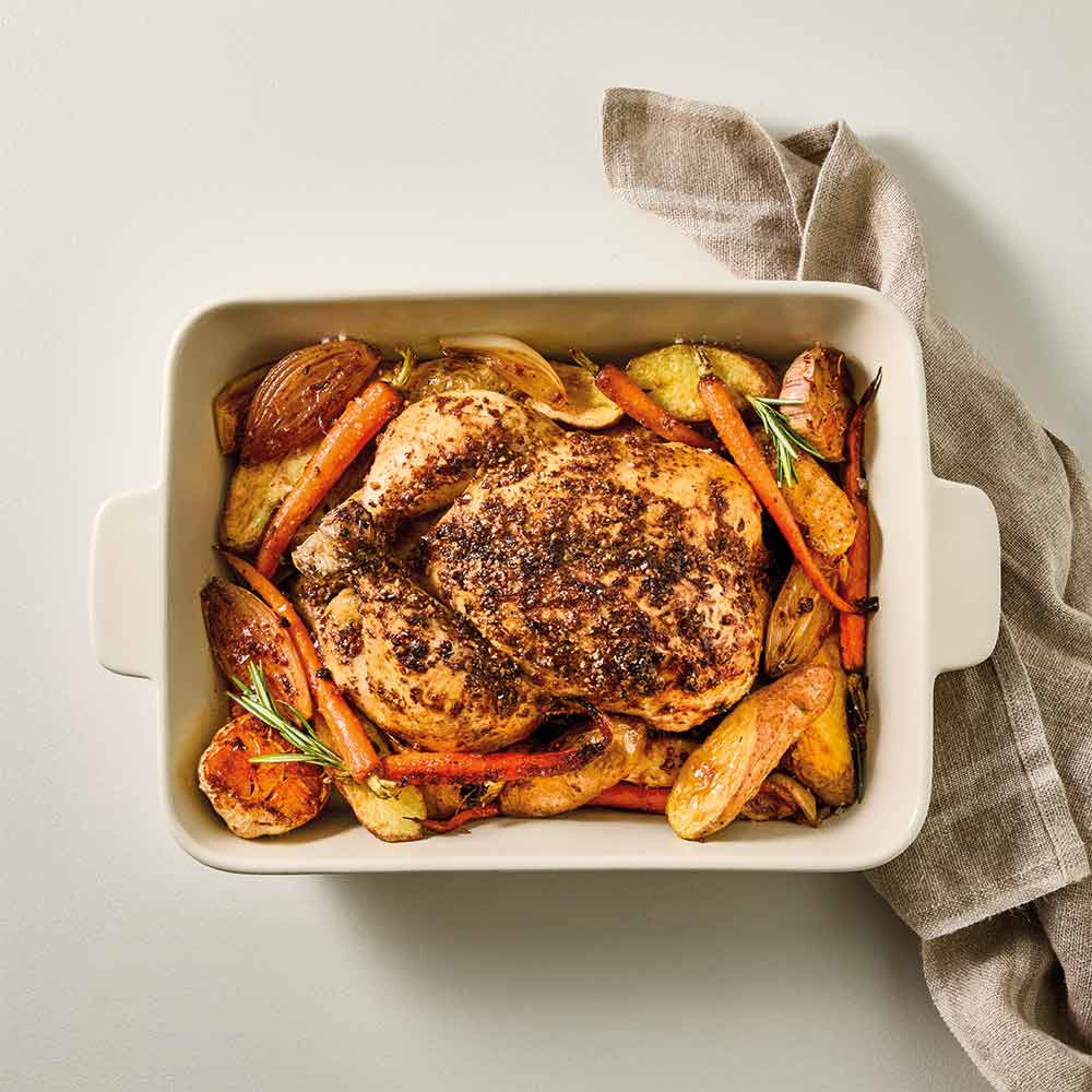 OvenBake Lasagne Baker 4L Oat Cream with chicken and veggies at Robins Kitchen