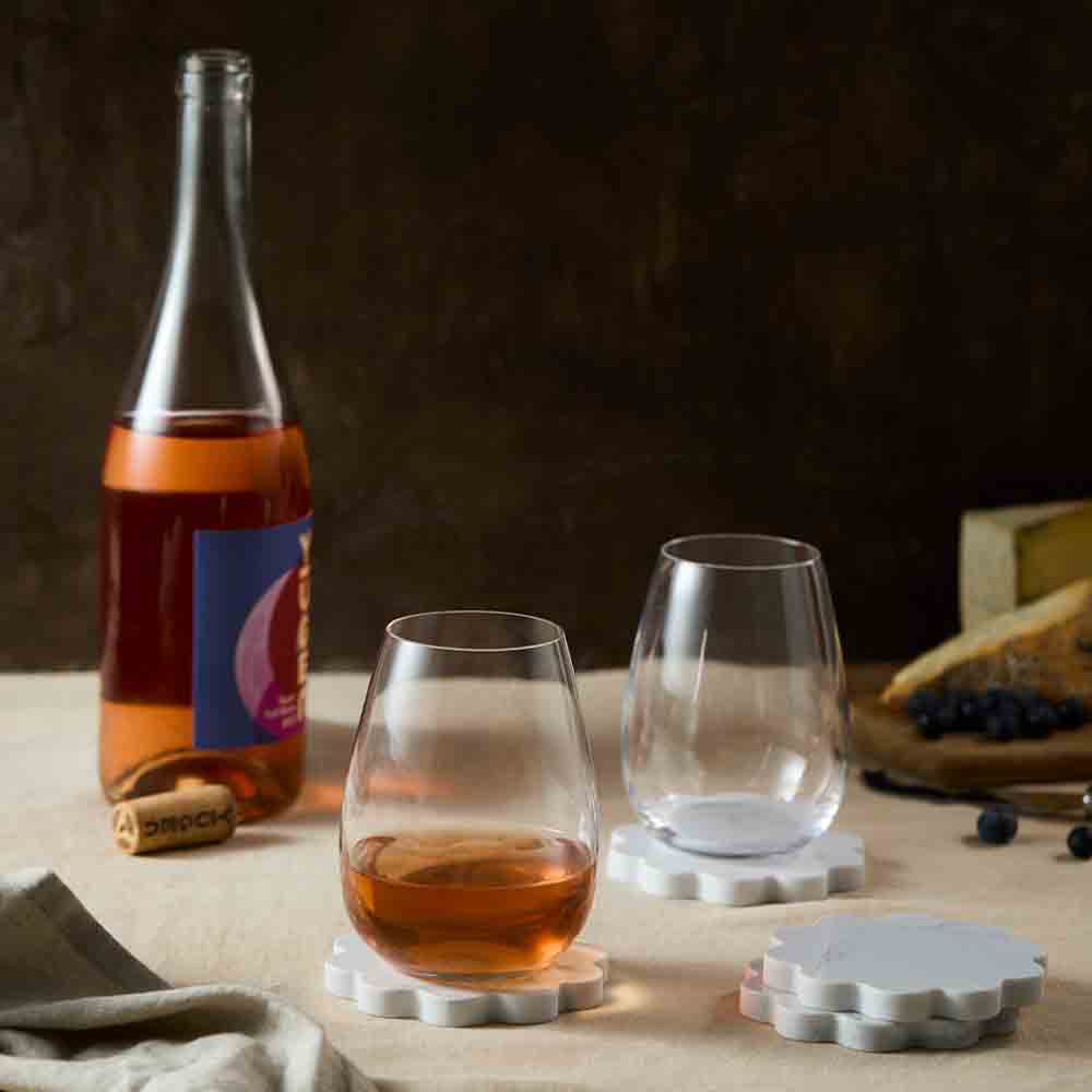 Flower Marble Coasters with stemless glasses and rose wine - Robins Kitchen
