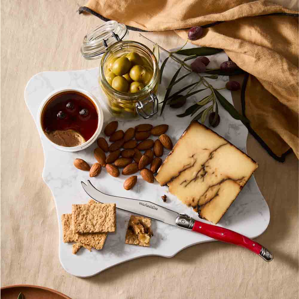 Square marble Board with red Cheese Knife and charcuterie - Robins kitchen