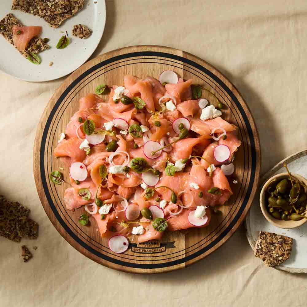 35cm wooden Lazy Susan served with smoked salmon - Robins Kitchen