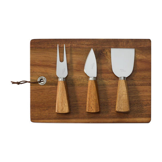 Alex Liddy Slate & Co Acacia Serving Board with Set of 3 Cheese Knives - Robins Kitchen