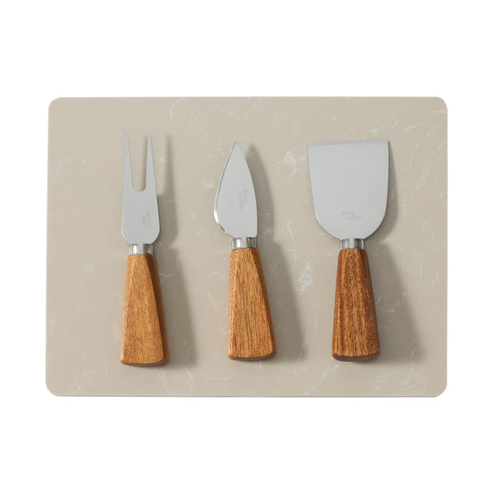 Alex Liddy Slate & Co Marble Serving Board with Set of 3 Cheese Knives